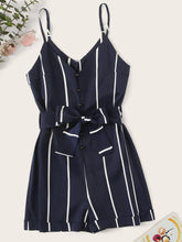 Load image into Gallery viewer, Striped Belted Romper