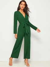 Load image into Gallery viewer, Self Tie Waterfall Neck Wide Leg Jumpsuit