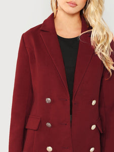 Double Breasted Notched Neck Solid Coat