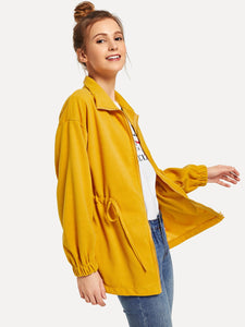 Drawstring Waist Zip Up Jacket