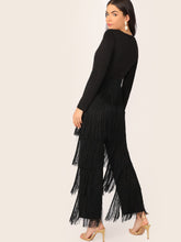 Load image into Gallery viewer, V Neck Layered Fringe Trim Jumpsuit