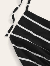 Load image into Gallery viewer, Surplice Striped Drawstring Side Halter Playsuit