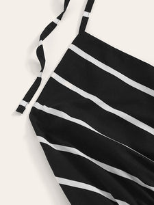 Surplice Striped Drawstring Side Halter Playsuit