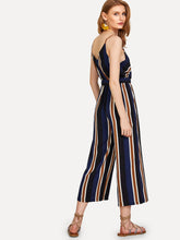 Load image into Gallery viewer, V Neckline Tie Side Striped Jumpsuit