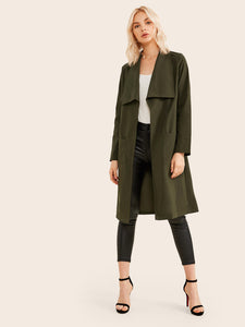 Waterfall Collar Dual Pockets Trench Coat