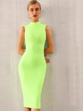 Load image into Gallery viewer, Adyce Neon Green Mock-neck Sleeveless Pencil Dress