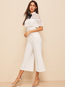 Bow Detail Lace Insert Palazzo Jumpsuit