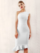 Load image into Gallery viewer, Adyce Zip Back One Shoulder Fishtail Hem Bodycon Dress