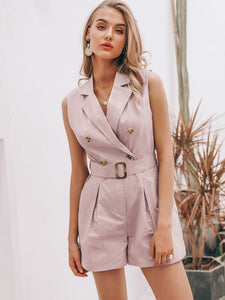 Simplee Notch Collar Buckle Belted Blazer Romper