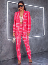 Load image into Gallery viewer, Double Breasted Front Flap Detail Plaid Blazer