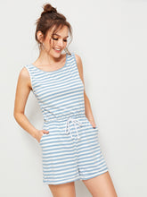 Load image into Gallery viewer, Striped Drawstring Waist Romper