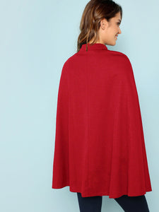 Double Button Mock Poncho Coat