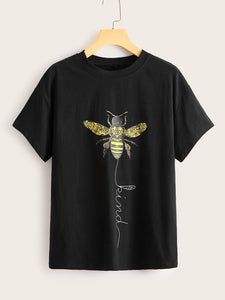 Bee & Letter Print Tee