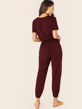 Load image into Gallery viewer, Solid Drawstring Waist Surplice Neck Jumpsuit