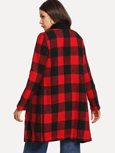 Checkered Open Front Collarless Coat