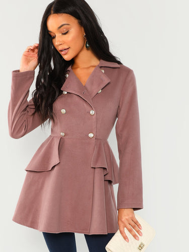 Double Breasted Collar Neck Solid Coat