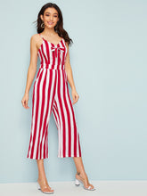 Load image into Gallery viewer, Bow Front Wide Leg Striped Cami Jumpsuit