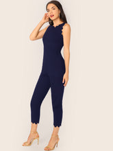 Load image into Gallery viewer, Scallop Trim Pocket Side Tapered Jumpsuit