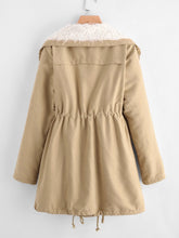 Load image into Gallery viewer, Fleece Lined Pocket Front Drawstring Parka Coat