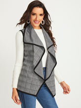 Load image into Gallery viewer, Plaid Waterfall Collar Contrast Binding Coat