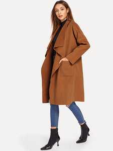 Drop Shoulder Drape Collar Wrap Coat