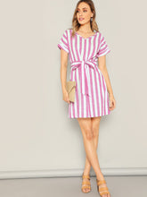 Load image into Gallery viewer, Block Striped Belt Dress