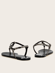 Snakeskin Toe Post Ankle Strap Sandals