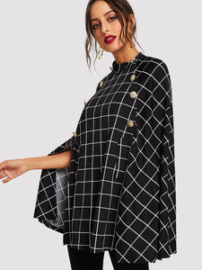 Double Button Mock Poncho Coat