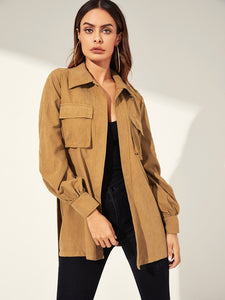 Pocket Patched Self Belted Utility Coat