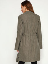 Load image into Gallery viewer, Solid Drawstring Waist Roll-up Sleeve Trench Coat