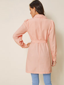 Notched Collar Self Tie Pea Coat