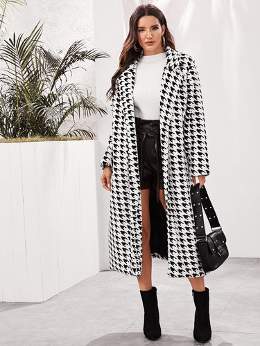 Houndstooth Lapel Longline Coat