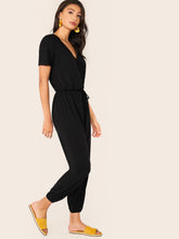 Load image into Gallery viewer, Solid Drawstring Waist Surplice Neck Jumpsuit