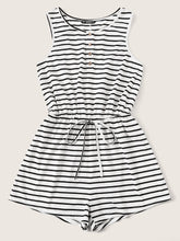 Load image into Gallery viewer, Button Half Placket Tie Front Striped Romper