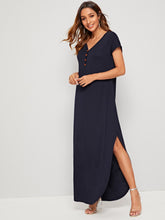 Load image into Gallery viewer, Buttoned Front Curved Hem Tee Dress