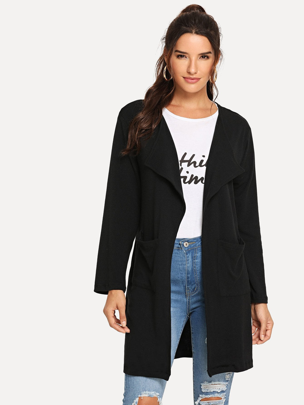 Solid Waterfall Neck Coat