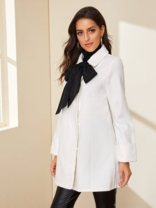 Tie Neck Open Front Longline Coat