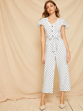 Load image into Gallery viewer, Button Polka Dot Self Tie Jumpsuit