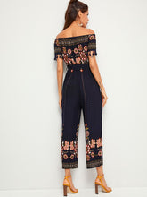 Load image into Gallery viewer, Floral Print Tassel Trim Belted Bardot Jumpsuit