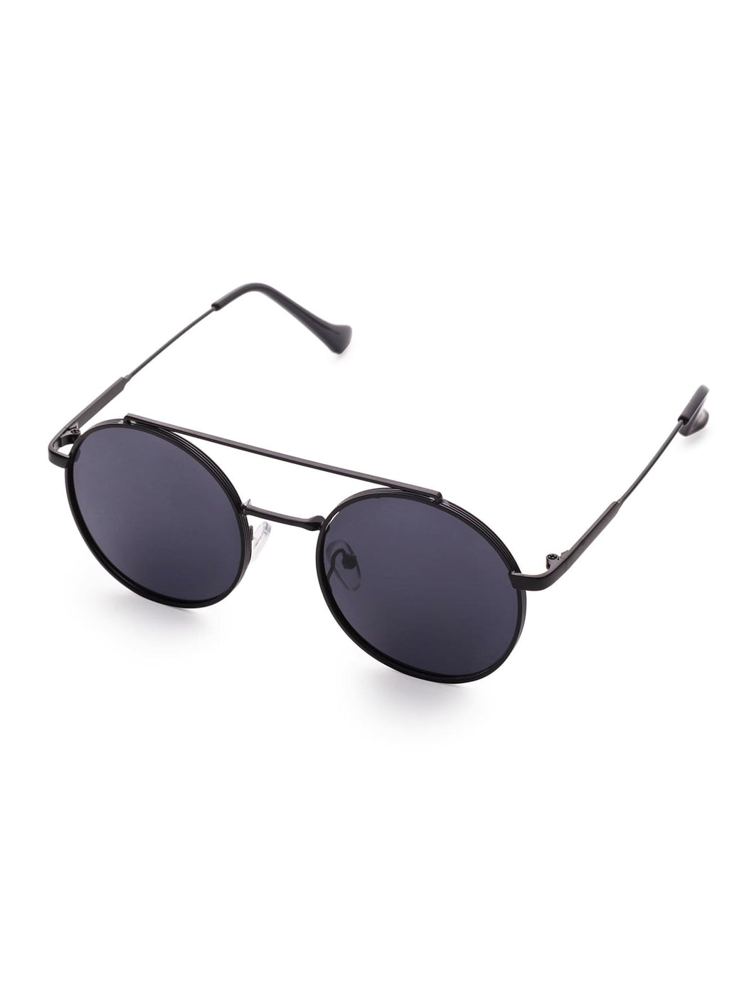 Blue Flat Lens Double Bridge Round Sunglasses