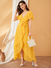 Load image into Gallery viewer, Self Belted Surplice Wrap Cape Dress