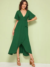 Load image into Gallery viewer, Bell Sleeve Surplice Wrap With Belt Dress