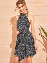 Load image into Gallery viewer, Ditsy Floral Print Backless Halter Dress