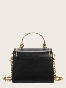 Metal Handle Chain Strap Flap Satchel Bag