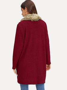 Open Front Faux Fur Neckline Coat