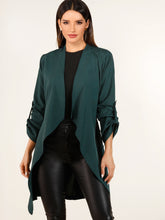 Load image into Gallery viewer, Open Front Roll Tab Sleeve Dip Hem Coat