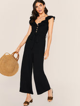 Load image into Gallery viewer, Button Detail Lace Ruffle Trim Sleeveless Jumpsuit