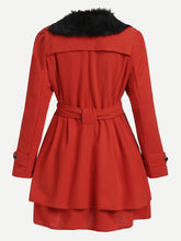 Load image into Gallery viewer, Contrast Faux Fur Collar Double Layered Hem Coat