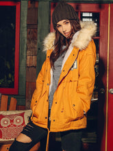 Load image into Gallery viewer, Yellow Fur Hooded Zipper Embellished Fleece Inside Military Coat