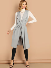 Load image into Gallery viewer, Bow Tie Waist Longline Belted Vest Coat